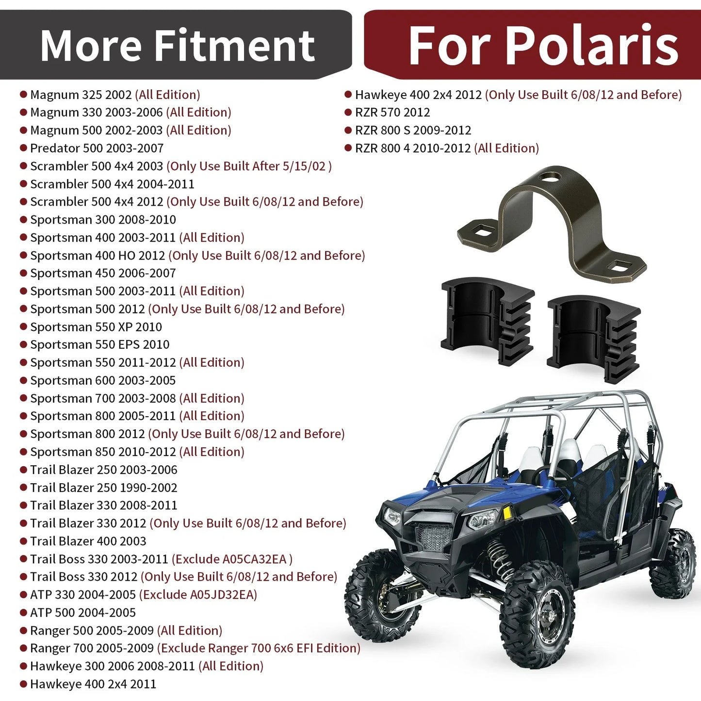 2 x Upper Steering Bushing + Bracket for Polaris Trail Blazer 250/330/400 (1999–2005)