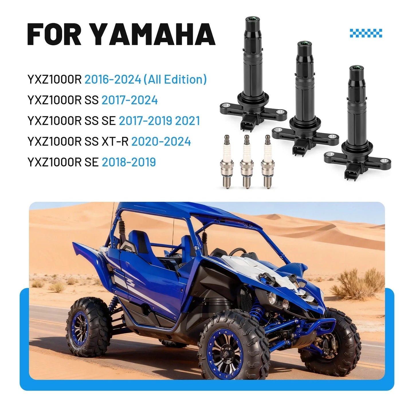 3 x Ignition Coil & 3 x Spark Plugs for Yamaha YXZ1000R (2016–2024)