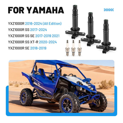 3 x Ignition Coil & 3 x Spark Plugs for Yamaha YXZ1000R (2016–2024)