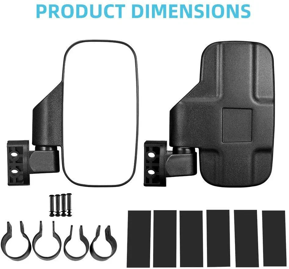 UTV Rear View Side Mirrors 1.75" 2" Roll Bar Clamp for Polaris, Kawasaki