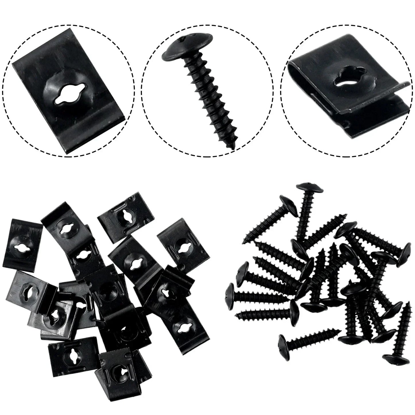 20 Sets Metal U-type Clip with Screw for Car Bumper Fender Fasteners Black
