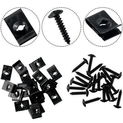 20 Sets Metal U-type Clip with Screw for Car Bumper Fender Fasteners Black