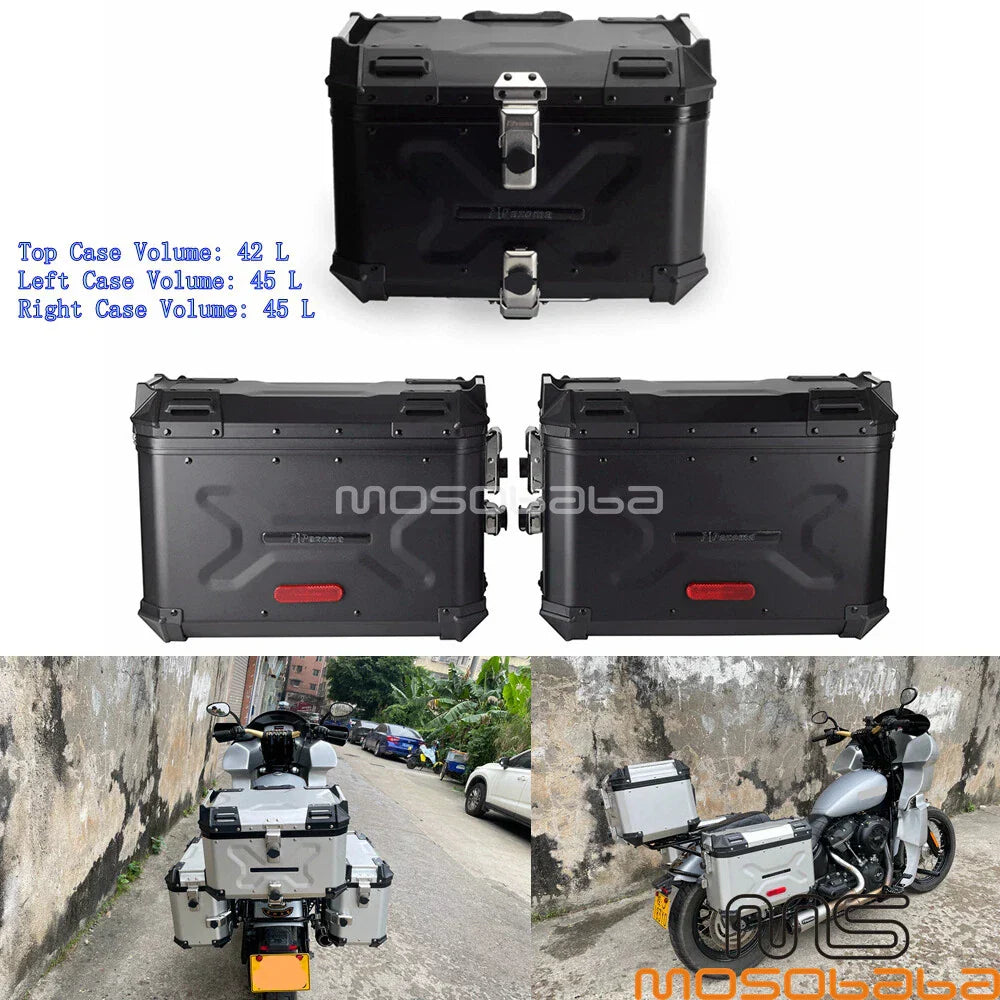 Aluminum Side & Top Case Set w/Bracket for Harley Softail Street Bob (18-20)
