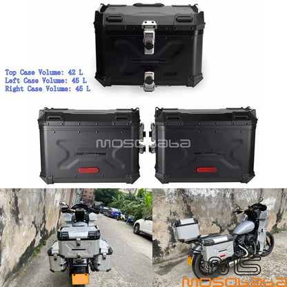 Aluminum Side & Top Case Set w/Bracket for Harley Softail Street Bob (18-20)
