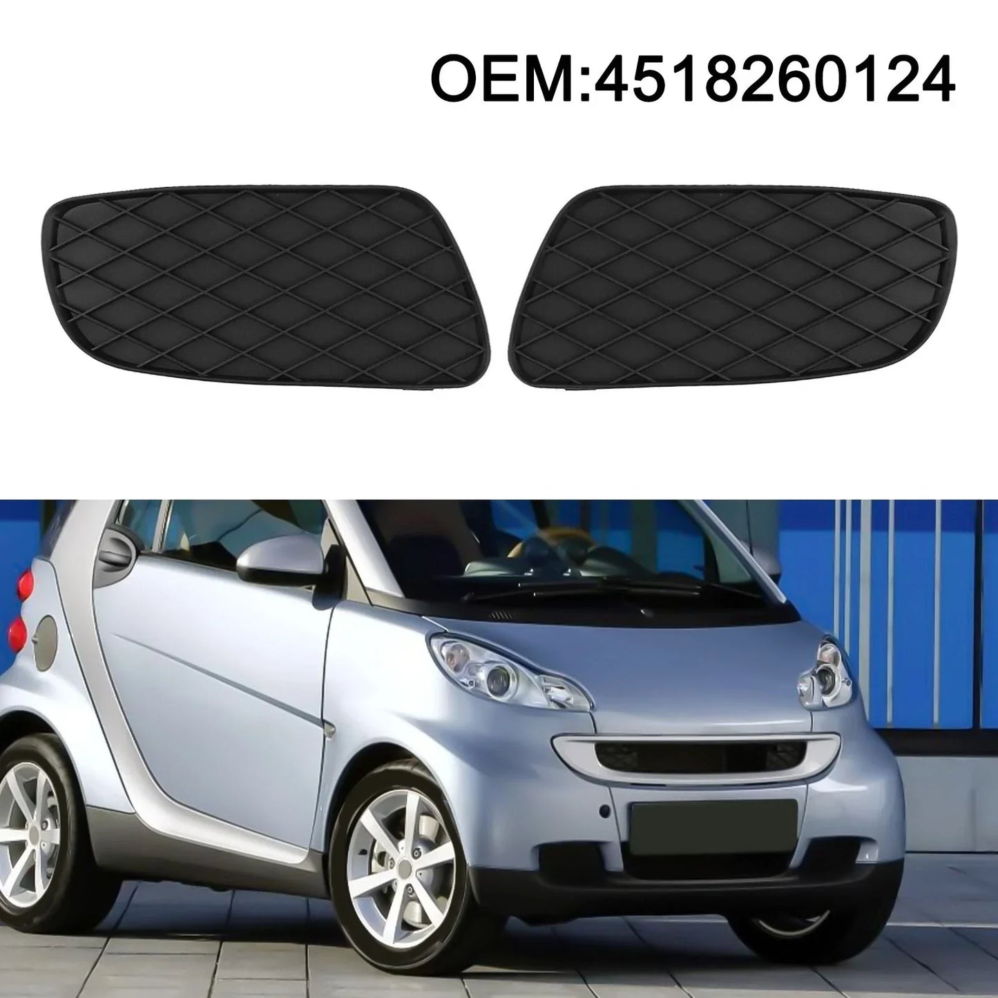 2 x Front Lower Bumper Grille Fog Lamp Cover for Smart Fortwo (2008–2012)