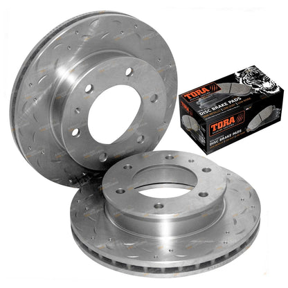Front Dimpled Slotted Disc Rotors & Brake Pads for Mazda BT-50 Ute
