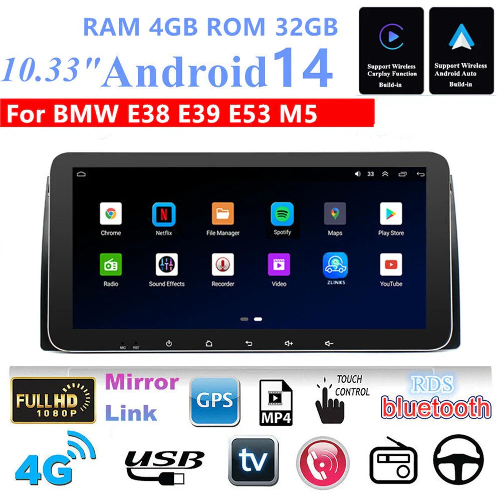 10.33'' Carplay Stereo GPS Navigation for BMW E38 E39 E53 M5 X5 (1995-2006)