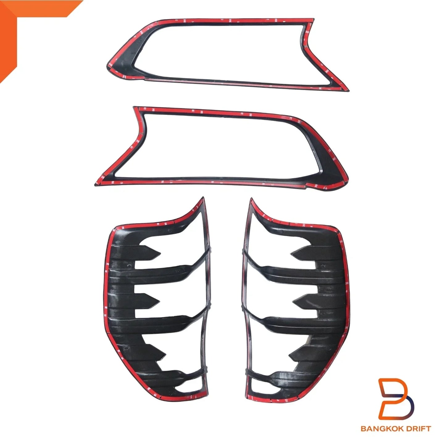 Matte Black Headlight Taillight Covers Trim for Ford Ranger T6 (2015-2021)