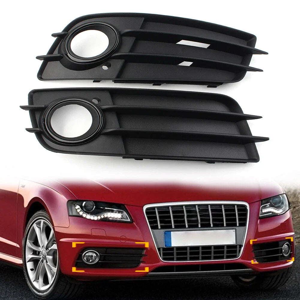 Black Front Bumper Fog Light Grille Covers for Audi A4 B8 S4 (2008-2012)