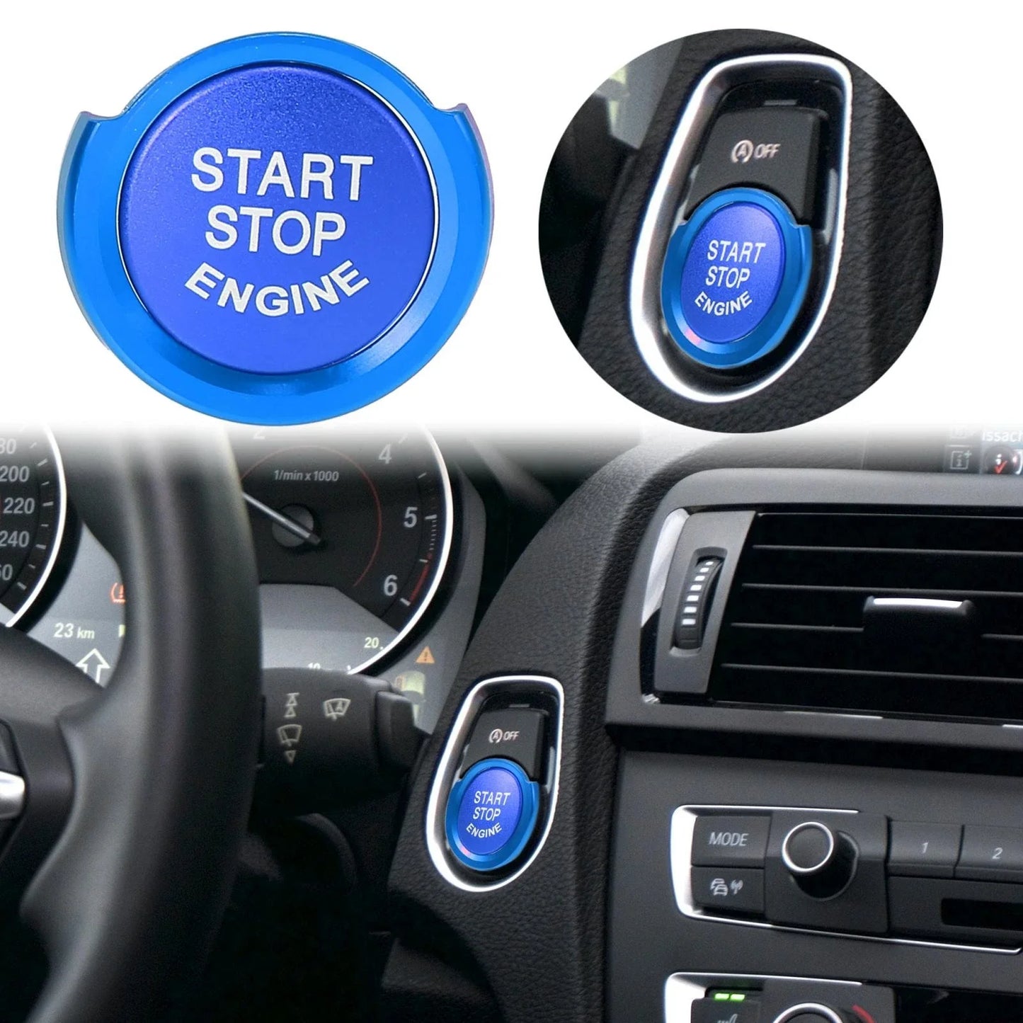 Car Start-Stop Button Cap with Ring Kit for BMW 1/2/3/4 Series X1 X2 Blue