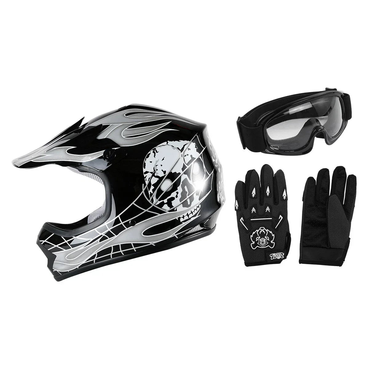 Youth Kids Dirt Bike ATV Helmet w/ Goggles & Gloves - White/Black/Red/Blue/Green