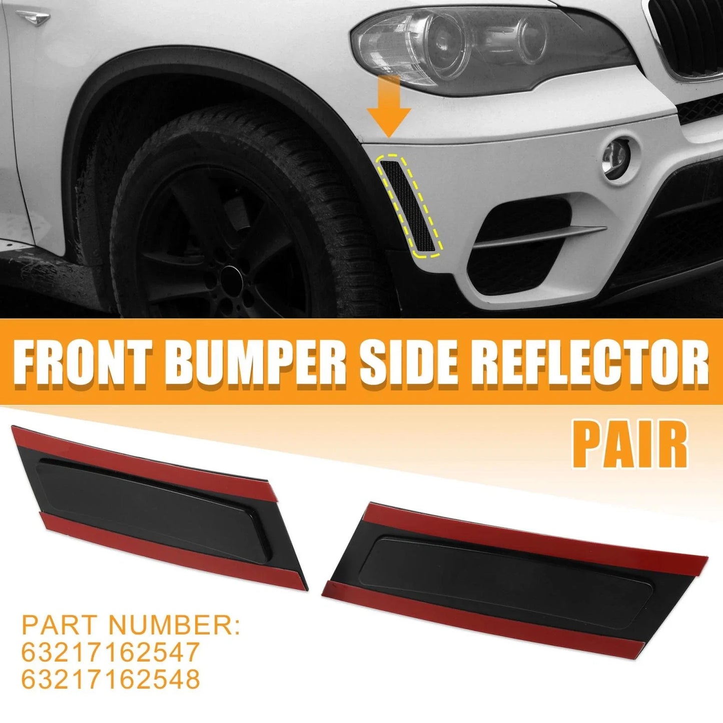 Pair Front Bumper Reflector Side Marker for BMW X5 (2007-2013) Black