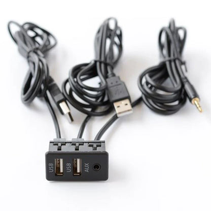 Dual USB 2.0 Car Charger with 3.3mm AUX Extension Cords