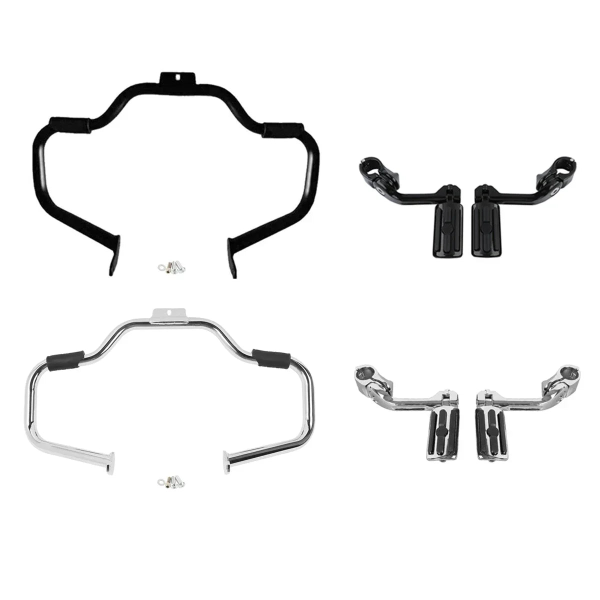Mustache Engine Guard Crash Bar Footpegs Clamps for Harley Softail (2000-2017)