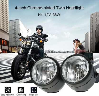 Black Twin Headlight Dual Lamp for Universal Motorcycle Street Fighter