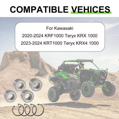 4x Front & Rear Wheel Bearing + Circlip for Kawasaki Teryx KRX 1000(2020–2024)