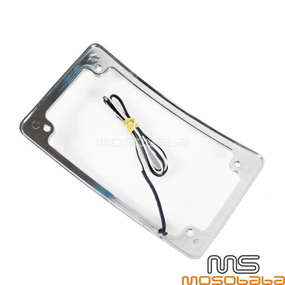 4x7 Curved License Plate Frame w/ LED Light for Harley Custom Bobber