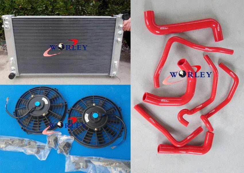 Radiator & Fans + Red Hose for Holden Commodore V8 GEN3 VT VX VU HSV LS1 (1997-2006)