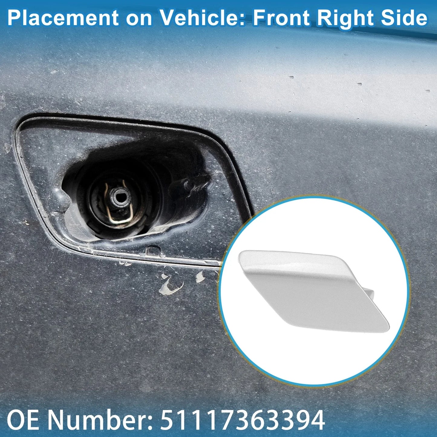 Front Right Washer Nozzle Cover Cap for BMW 428i Silver Tone