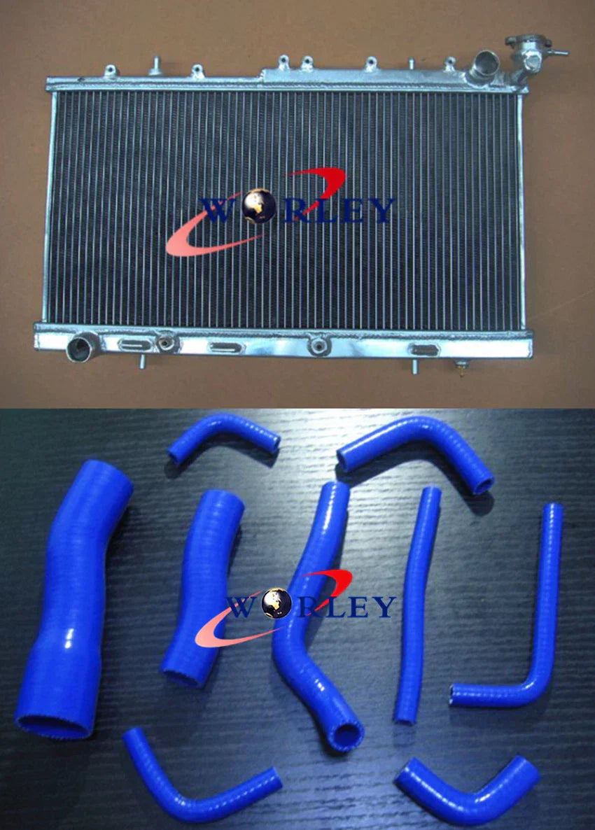 Aluminum Radiator & Black Hose for Nissan Pulsar N14 N15 GTIR SR20DET (91-00)