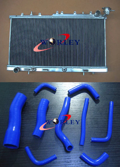 Aluminum Radiator & Black Hose for Nissan Pulsar N14 N15 GTIR SR20DET (91-00)