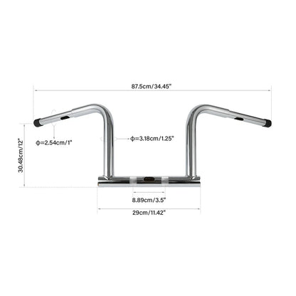 12" Chrome Rise Handlebar for Harley Dyna FXDB, Fat Bob FXDF (2006-2017)