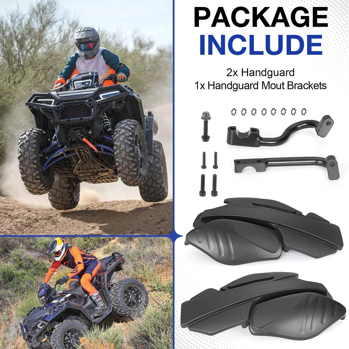 2 x Hand Guards & Bracket Mount Kit for Polaris Sportsman 850 Black (2015–2024)