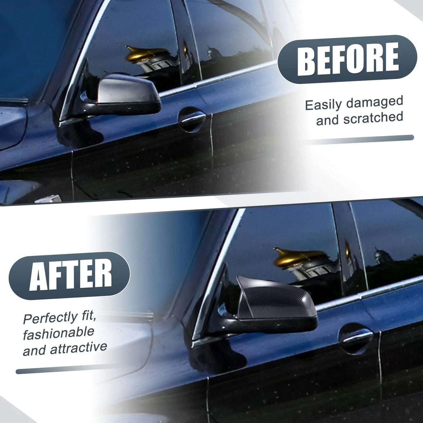 Rearview Mirror Cover Cap Black CF for BMW 5/6/7 Series F01 F02