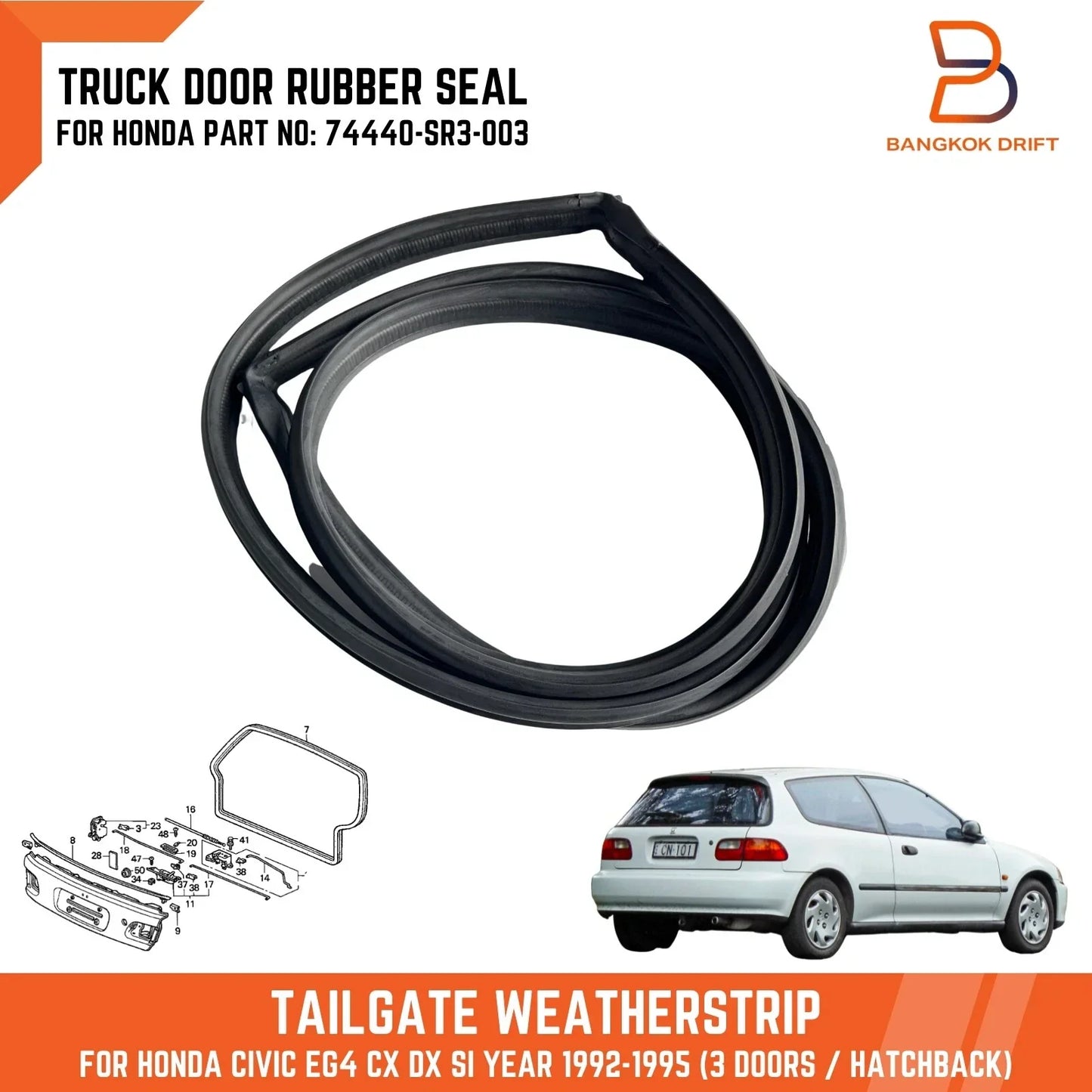 Tailgate Weatherstrip Rubber Seal for Honda Civic EG4 (1992-1995)