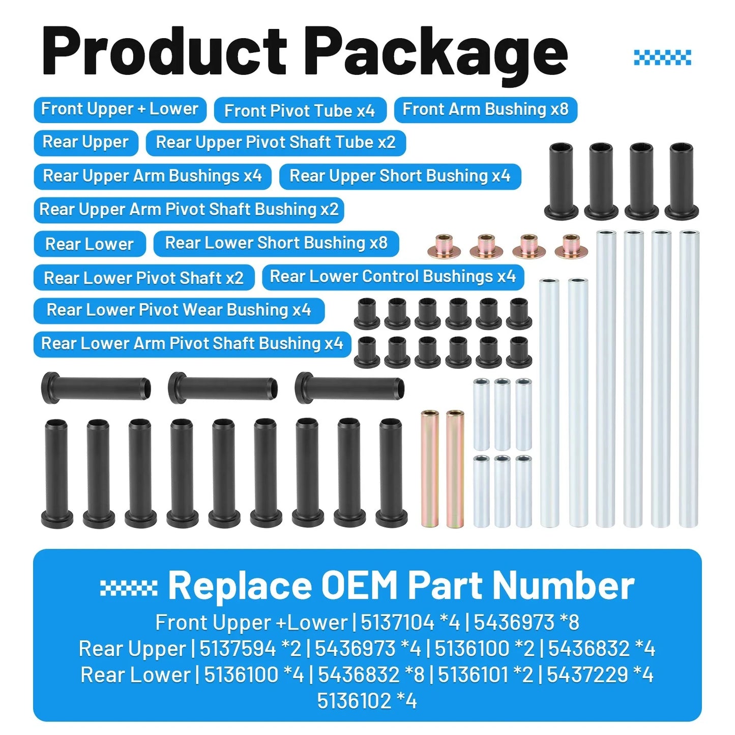 Heavy Duty Front & Rear A-Arm Bushing Kit for Polaris RZR 800 S 4 (2008–2014)