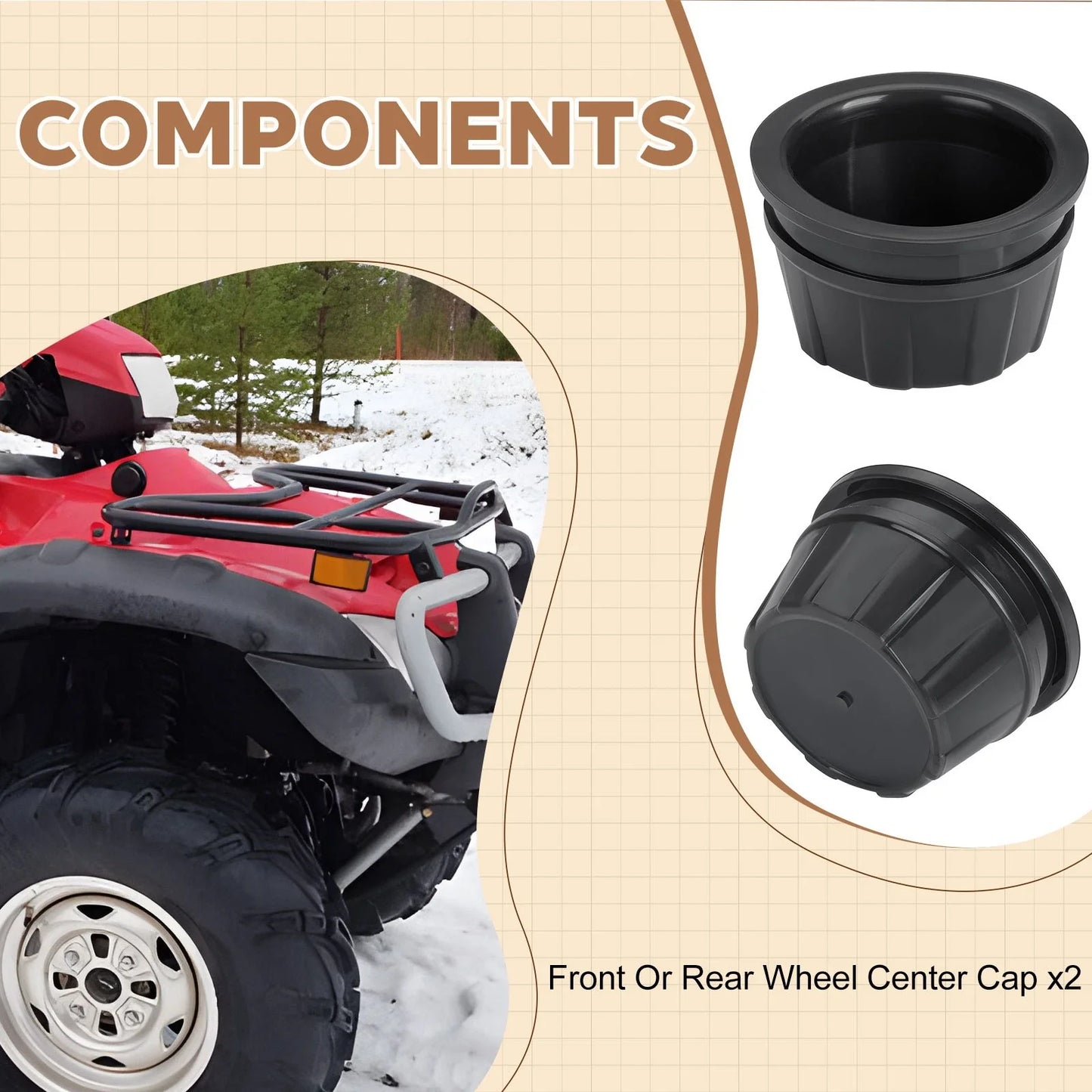2PCS Front/Rear Wheel Center Cap for Rincon TRX650 TRX680 (2003–2006)