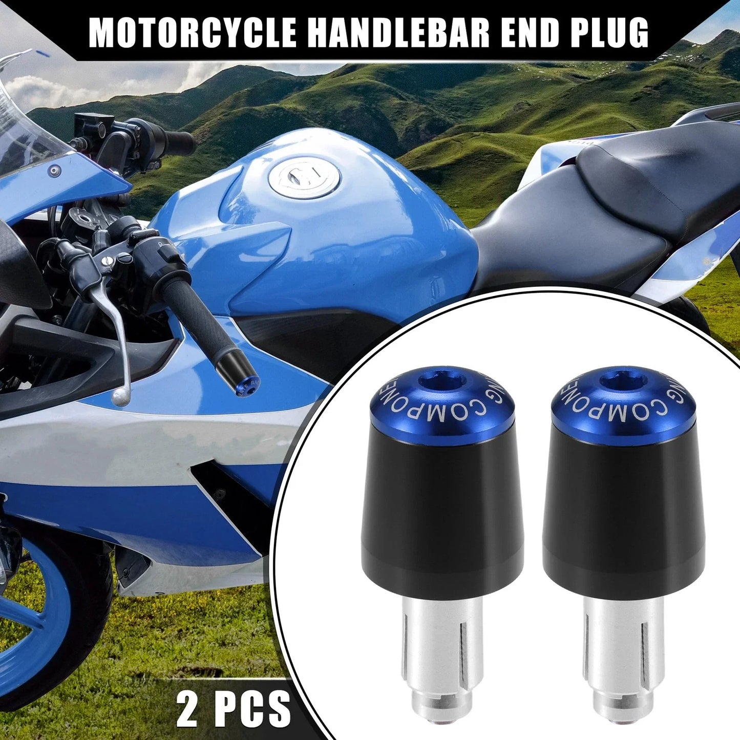 2 x 7/8" Handlebar End Plugs for Honda Motorcycle - Black Blue