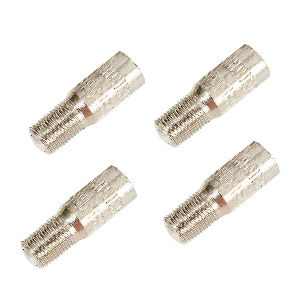Valve Stem Extensions 4pcs Brass Cap Chrome Extender Screw-On Silver Tone Tyre