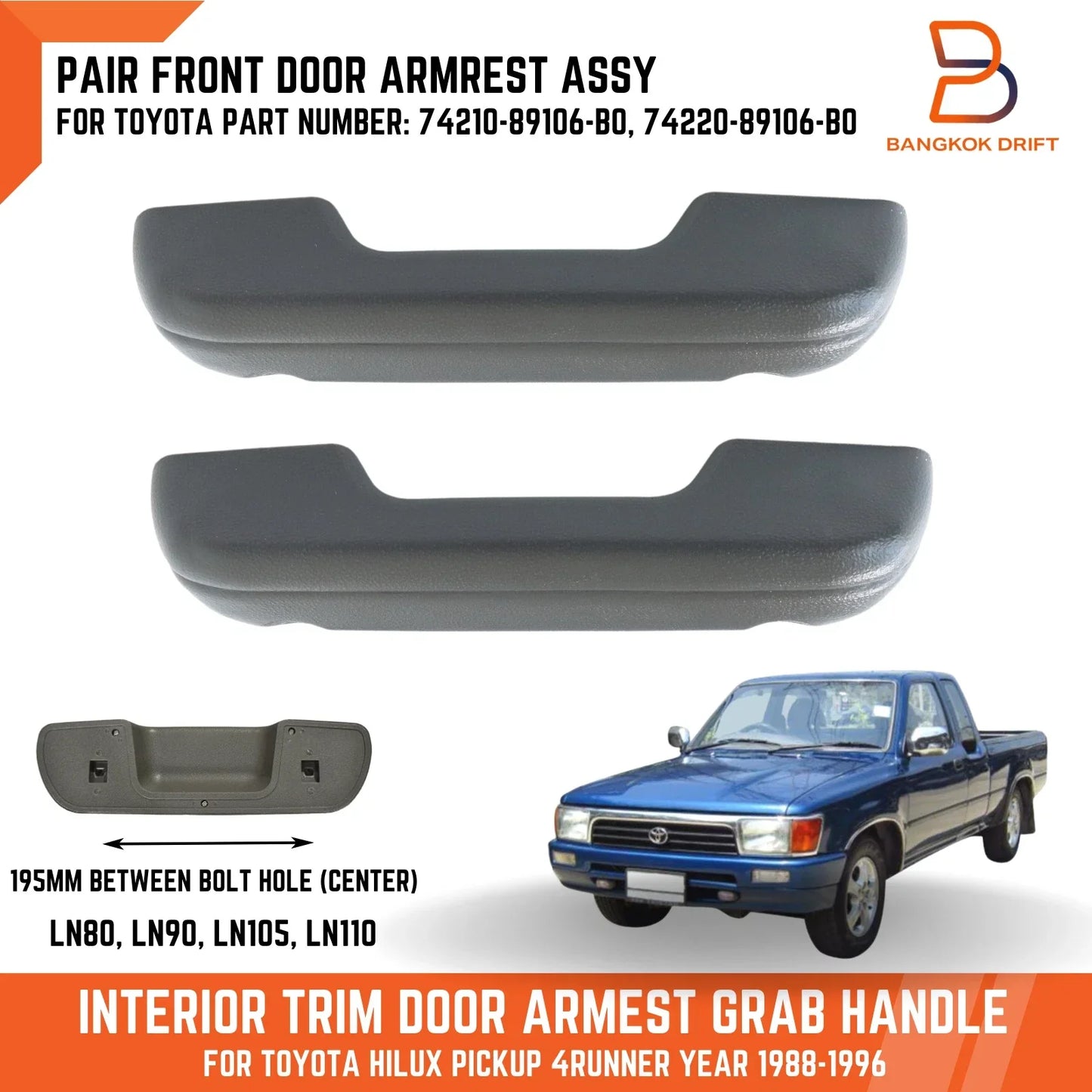 Grey Interior Trim Door Armrest Handle for Toyota Hilux 4Runner (88-96)