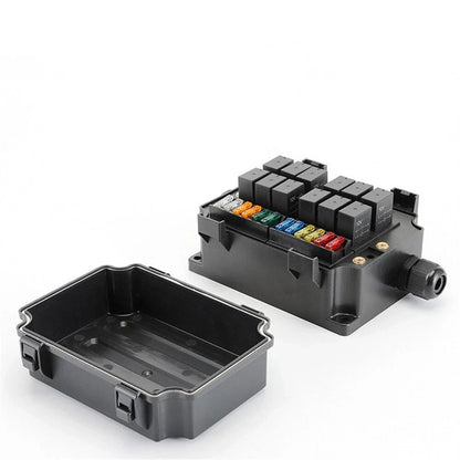 12V 12-Way Fuse Relay Box w/ 5-Pin 40A Relays & Fuses for Car Truck