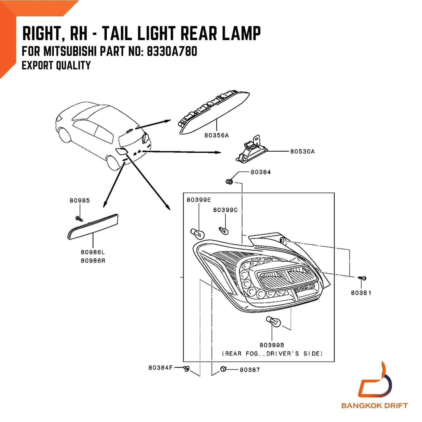 Right Tail Lamp for Mitsubishi Mirage Hatchback (2012-2017)