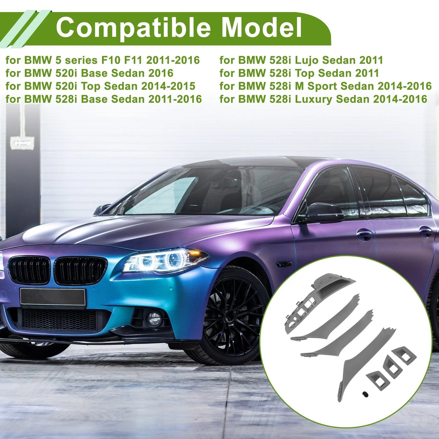 Door Panel Handle Pull Trim Cover for BMW 5 Series Gray (2011-2016)