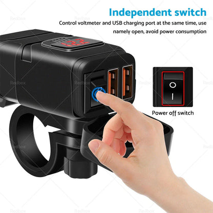 Dual USB Fast Charger Socket with LED Voltmeter for Motorcycle