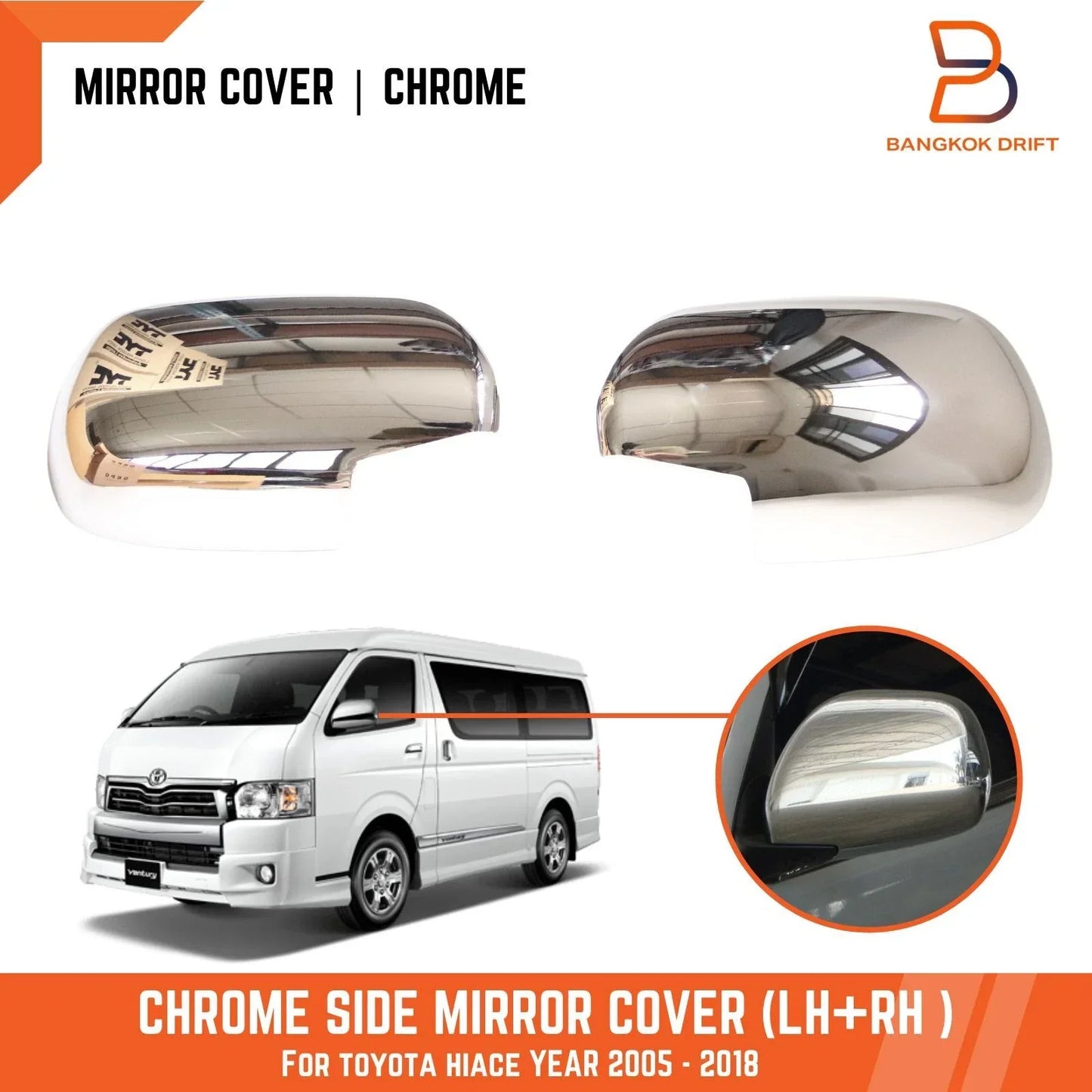 Electric Adjust Chrome Mirror Cover Trim for Toyota Hiace Commuter (2005-2019)