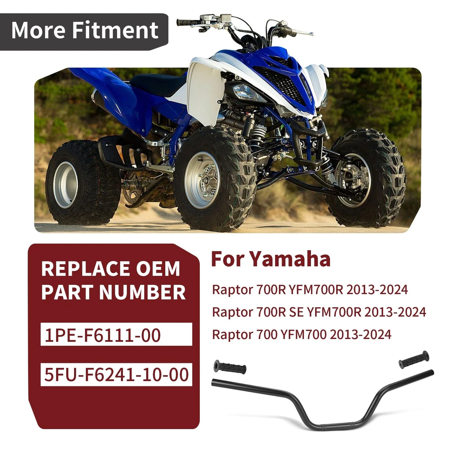 Heavy Duty HandleBar w/Grip for Yamaha Raptor 700R YFM700 YFM700R (2013–2024)
