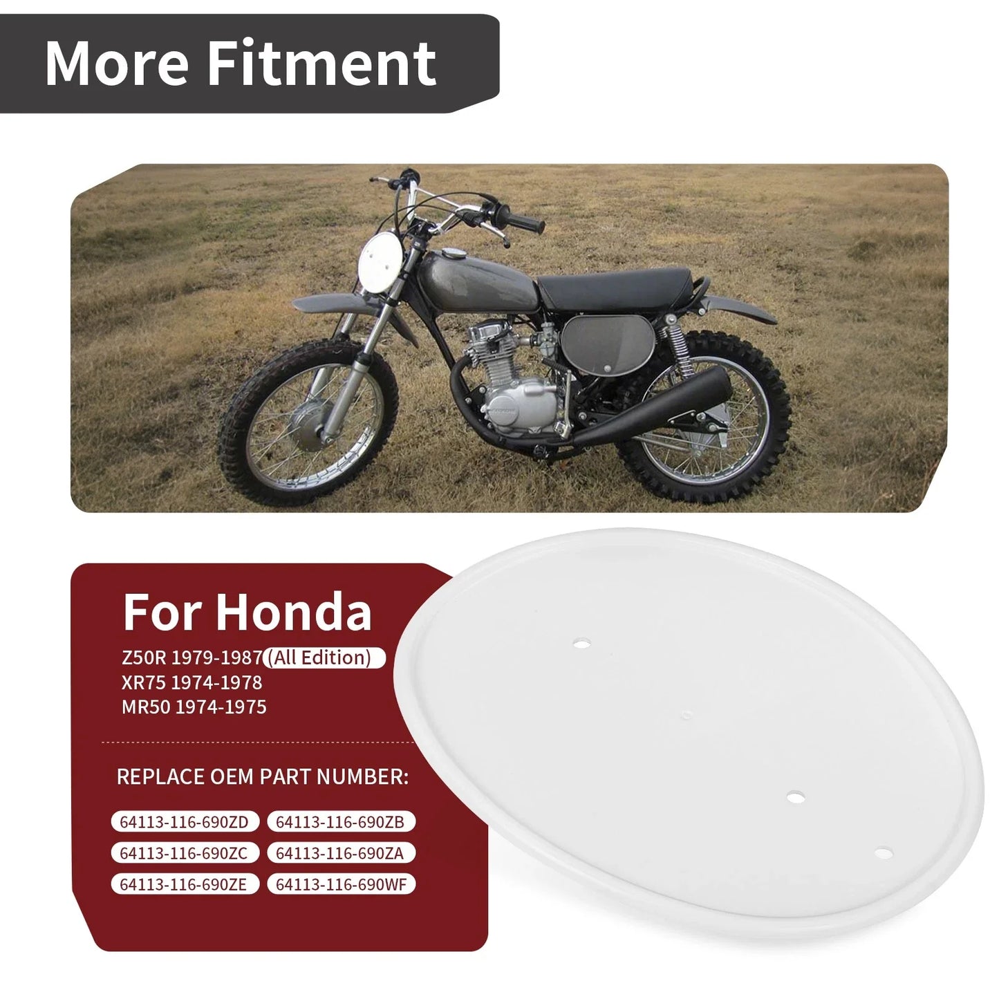 WHITE FRONT SIDE NUMBER PLATE for Honda Z50R XR75 MR50 (1974–1987)