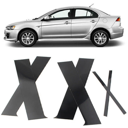 6 x Black Pillar Post Trim Set for Mitsubishi Lancer Sedan (2008-2017)