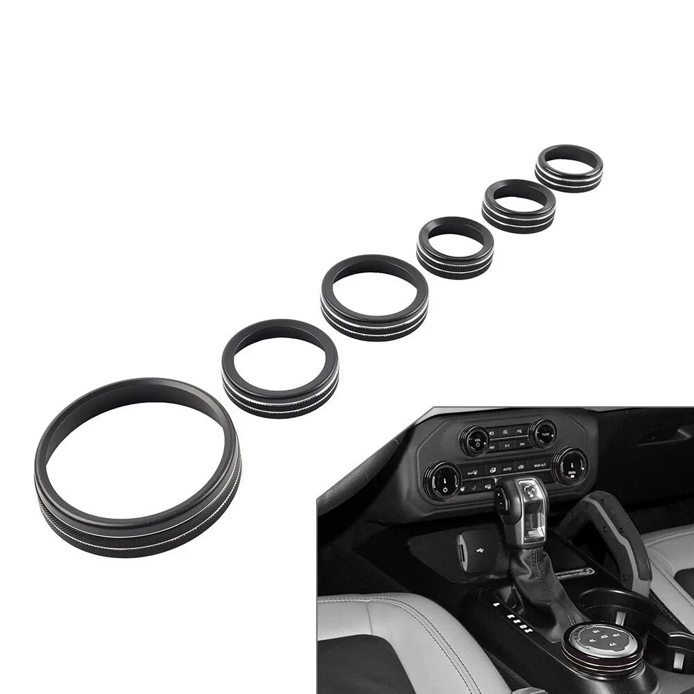 Black AC Stereo Tune Knob Headlight Switch Covers for Ford Bronco (2021-2022)