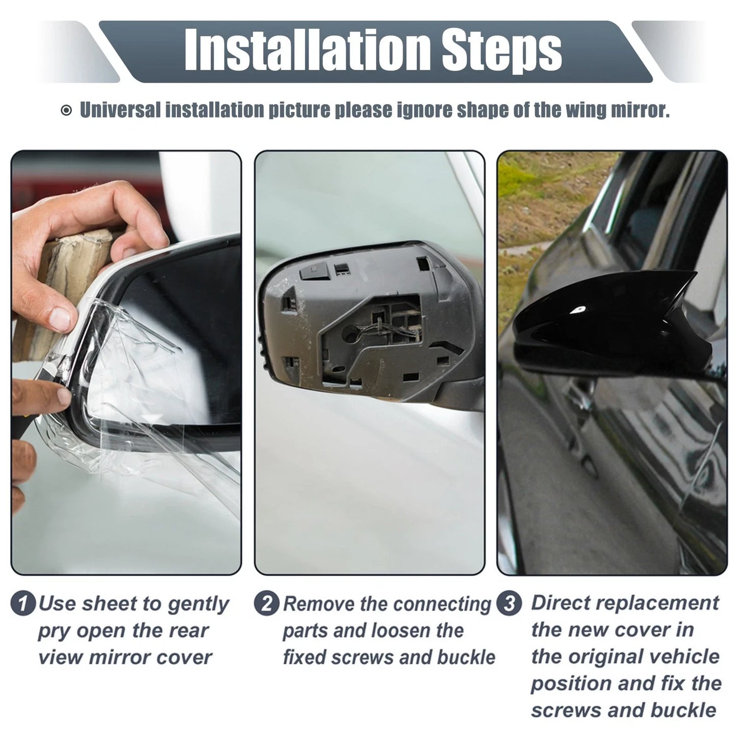 Pair Rearview Mirror Cover Cap Black for BMW E39 E46 (1998 - 2005)