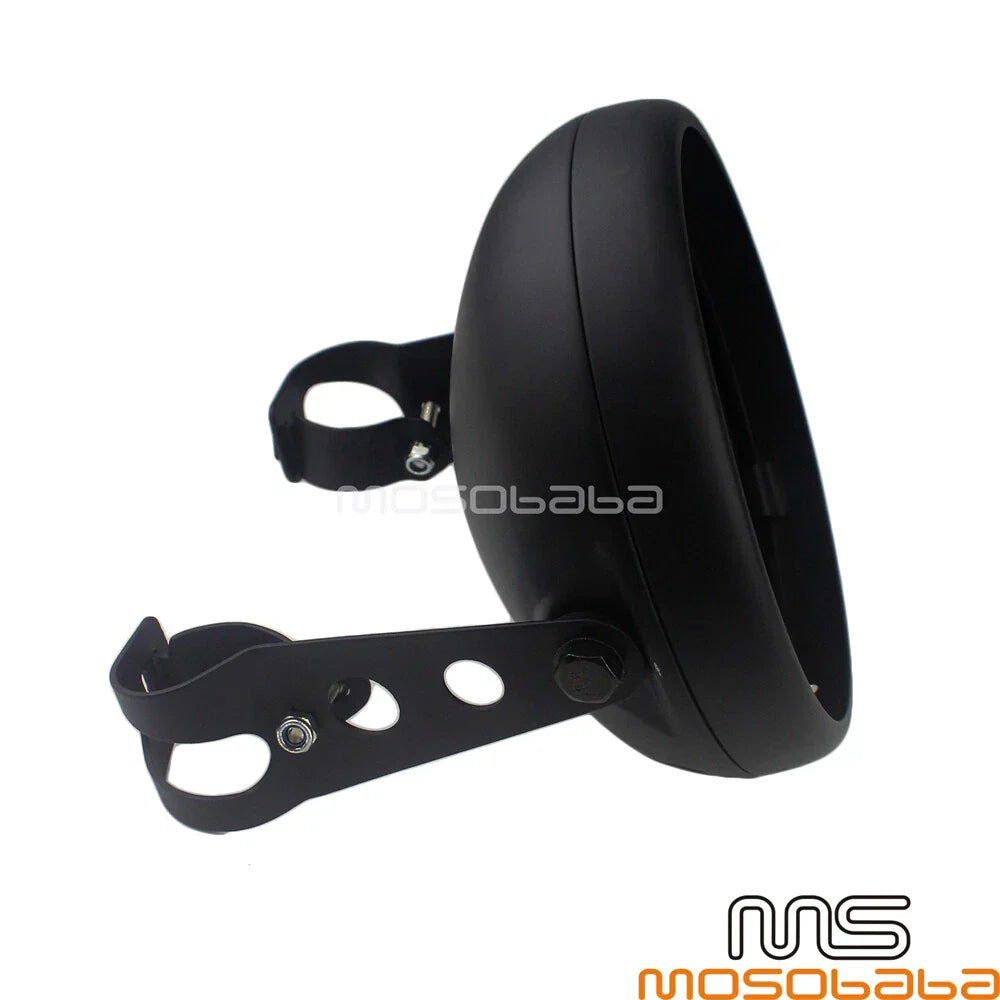 7'' Steel Round Black Headlight Housing w/ Bracket for Universal Motorcycle