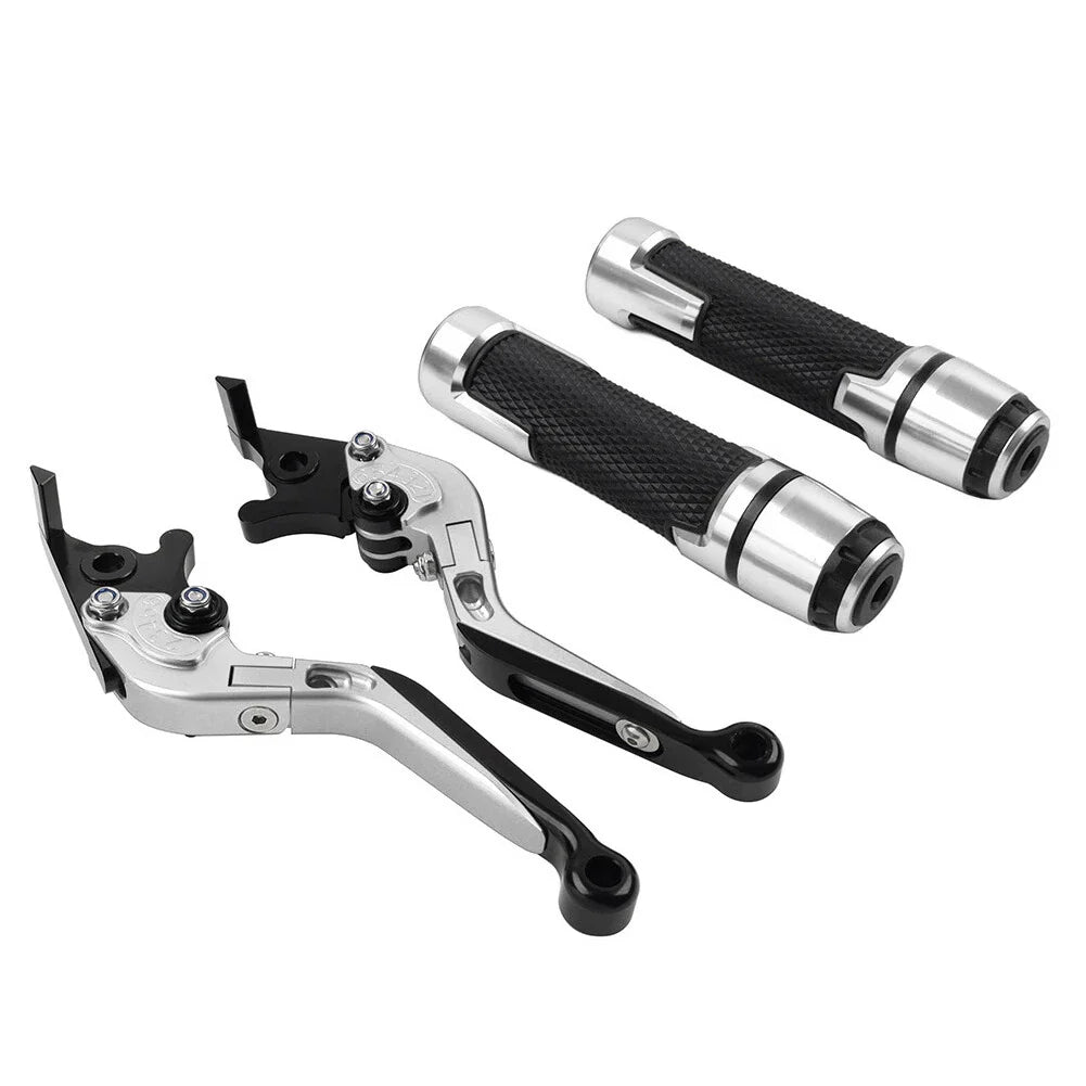 Silver Extendable Brake Clutch Lever Grip Set for BMW R1200GS R1250GS (2013-2023)