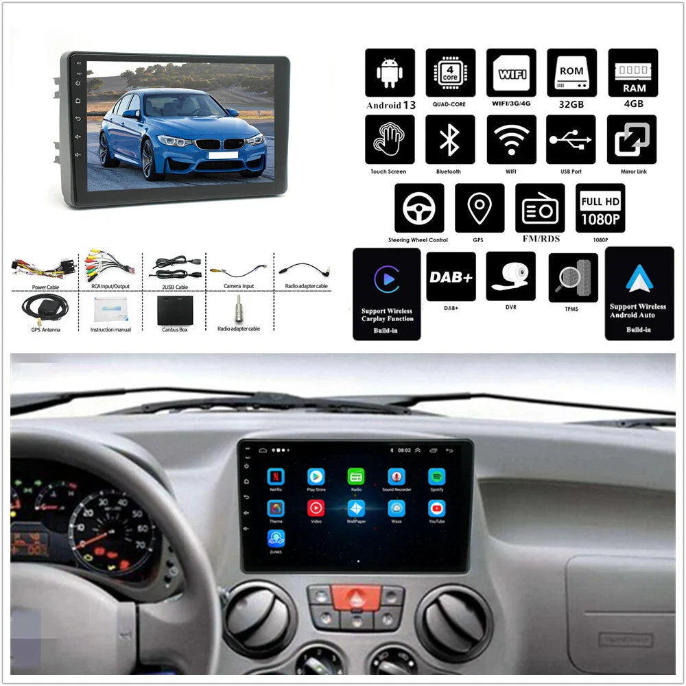 9" Android Stereo Radio GPS for Fiat Panda (2003-2012) 4+32G WiFi RDS FM