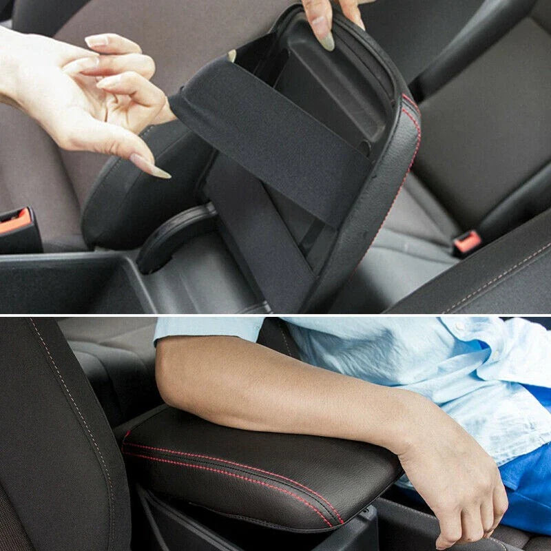 Armrest Box Cover Microfiber Leather Red Line Wear-Resistant