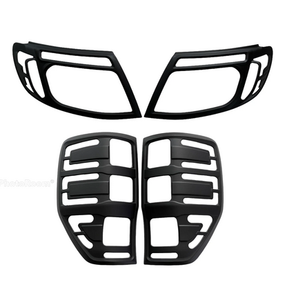 Matte Black Headlight Taillight Lamp Covers for Ford Ranger PX T6 (2011-2015)