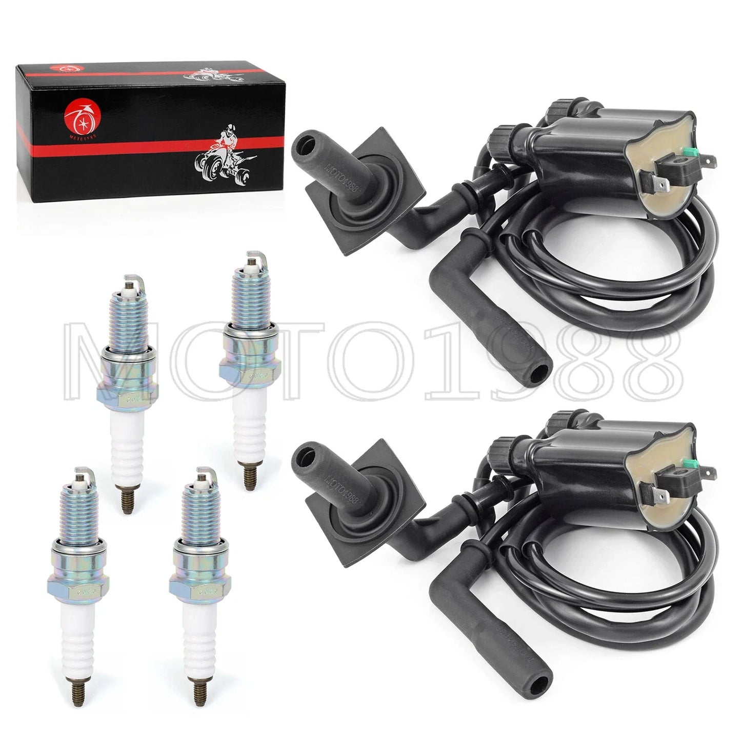 Ignition Coil Pack & Spark Plug + Cap for Honda VT1100 Shadow Spirit(1999–2007)